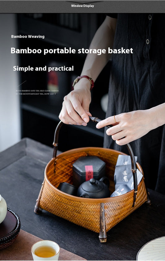 Large Lacquered Bamboo Woven Storage Basket