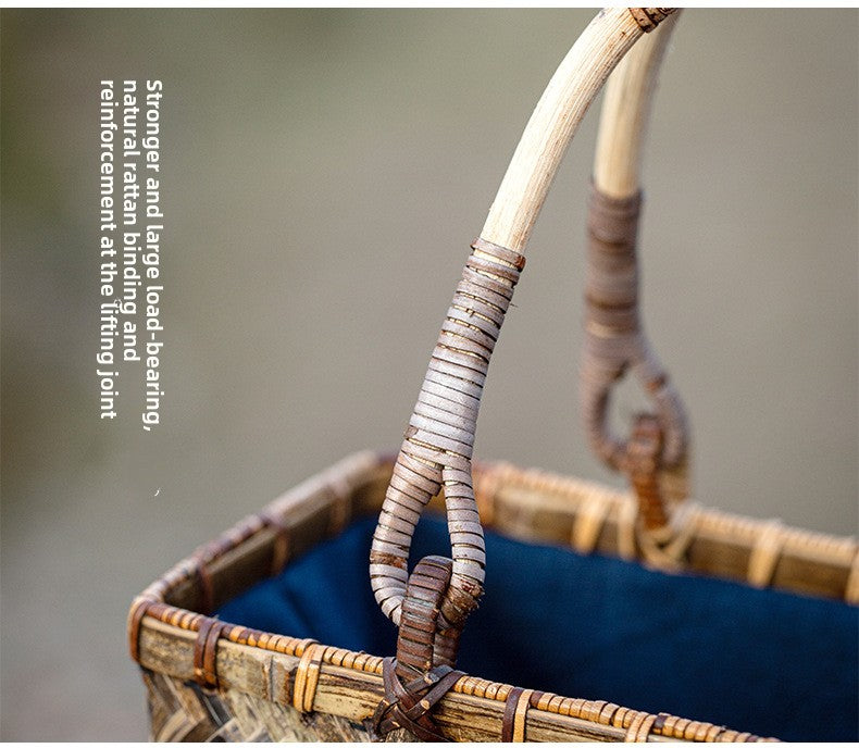 Handwoven Handheld Basket Bamboo Woven Fruit Basket Vegetable Basket