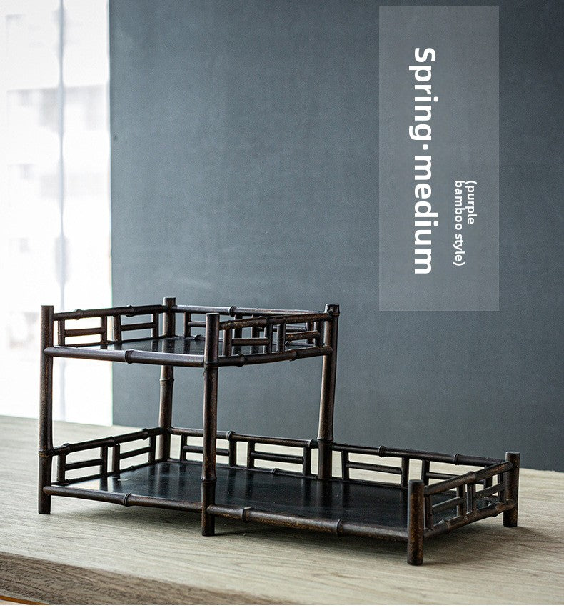 Zen-inspired Bamboo and Ancient Vase Display Shelf