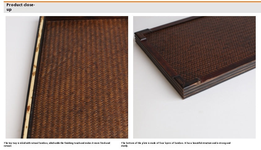 Vintage Bamboo Tea Tray with Tea Holder