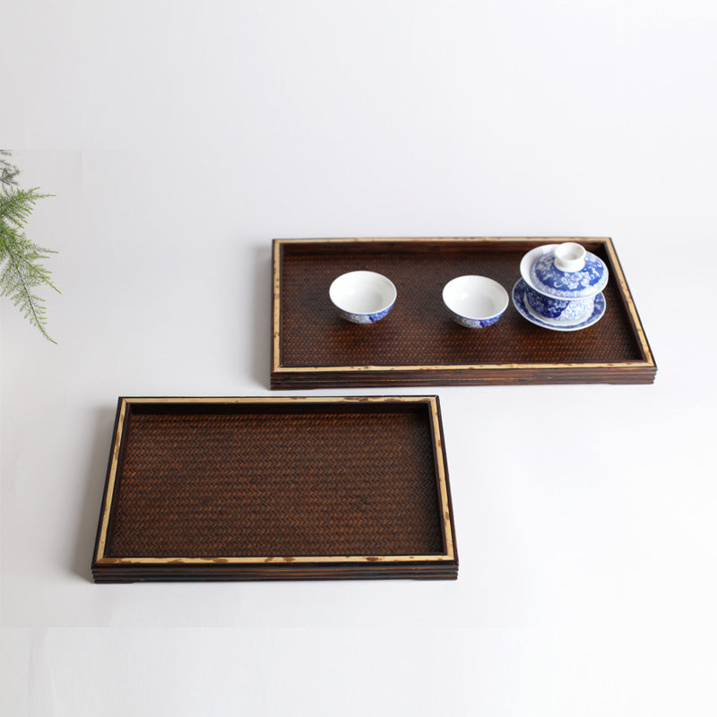 Vintage Bamboo Tea Tray with Tea Holder