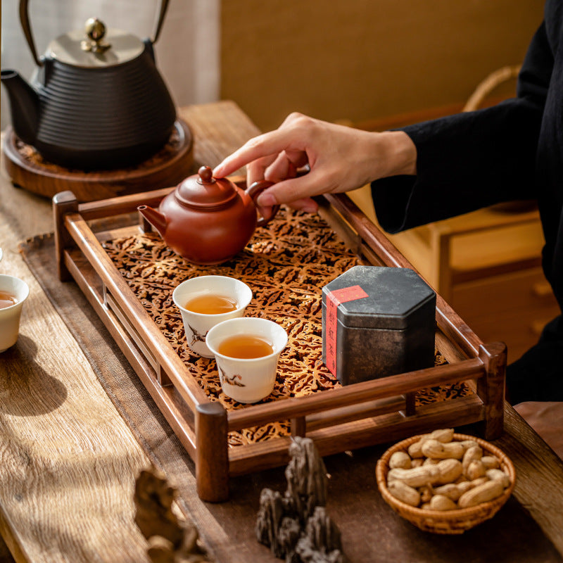 Chinese Style Walnut Black Walnut Wood Tea Set Storage Tray