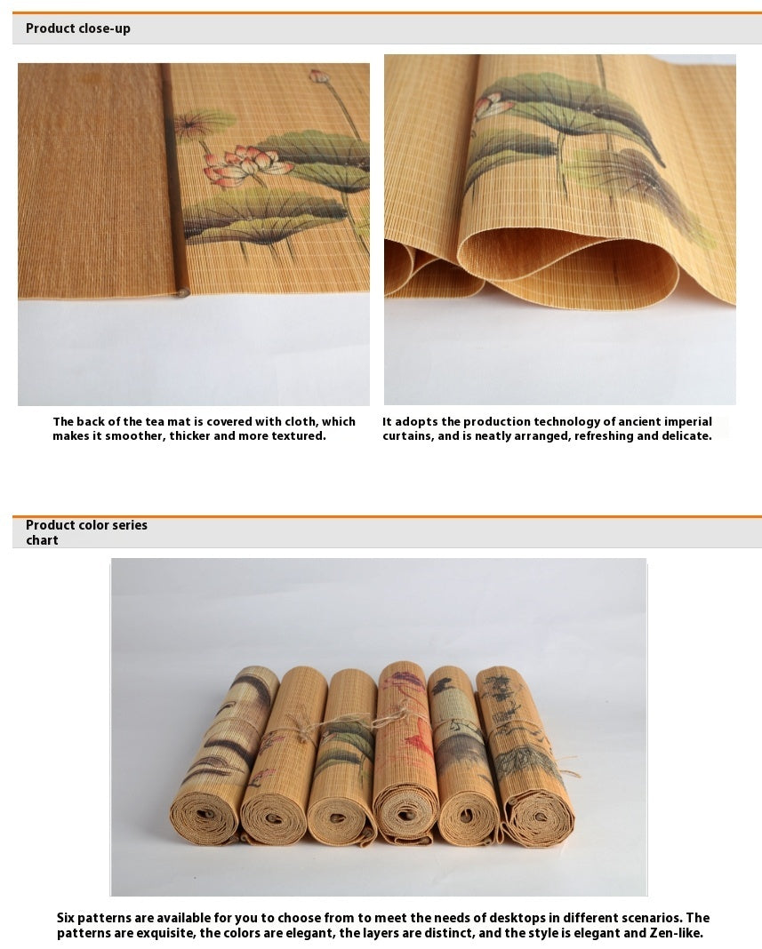 Natural Printed Bamboo Tea Mat Heat Insulation Pad