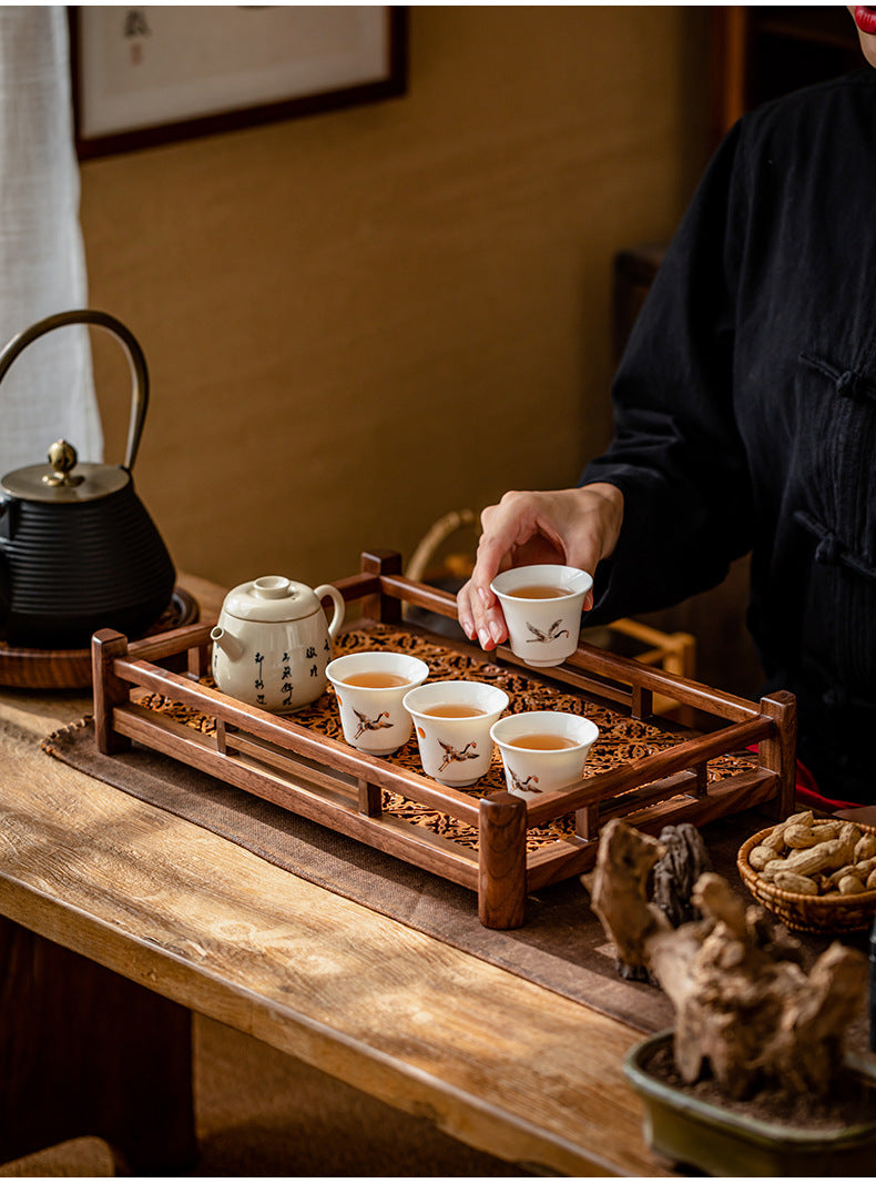 Chinese Style Walnut Black Walnut Wood Tea Set Storage Tray