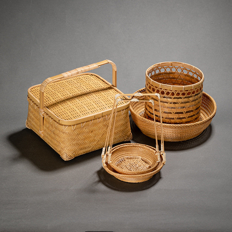 Bamboo Woven Storage Basket with Lid