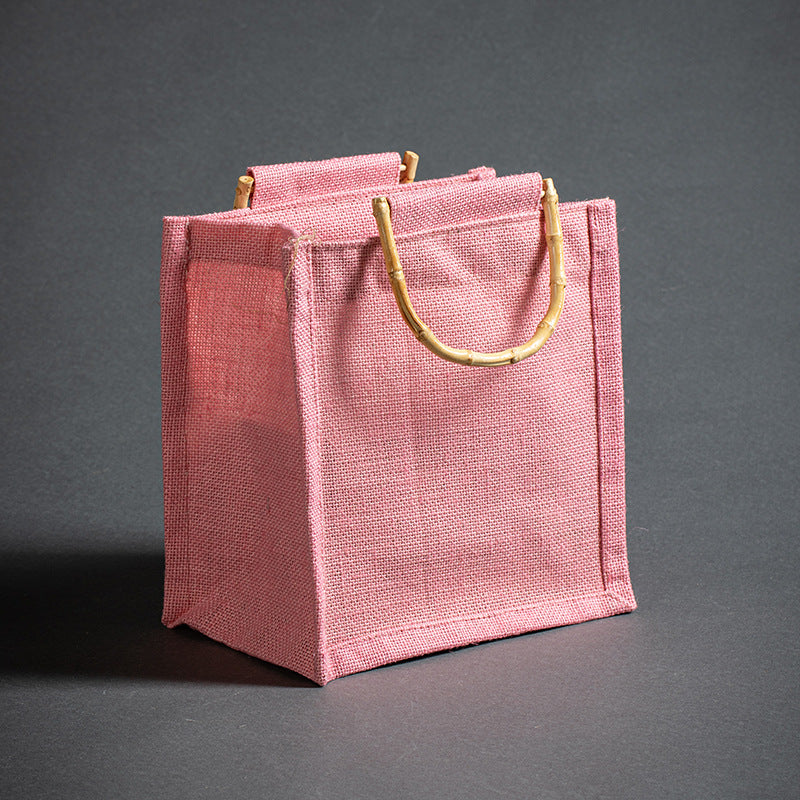 Vintage Bamboo Handle Burlap Bag