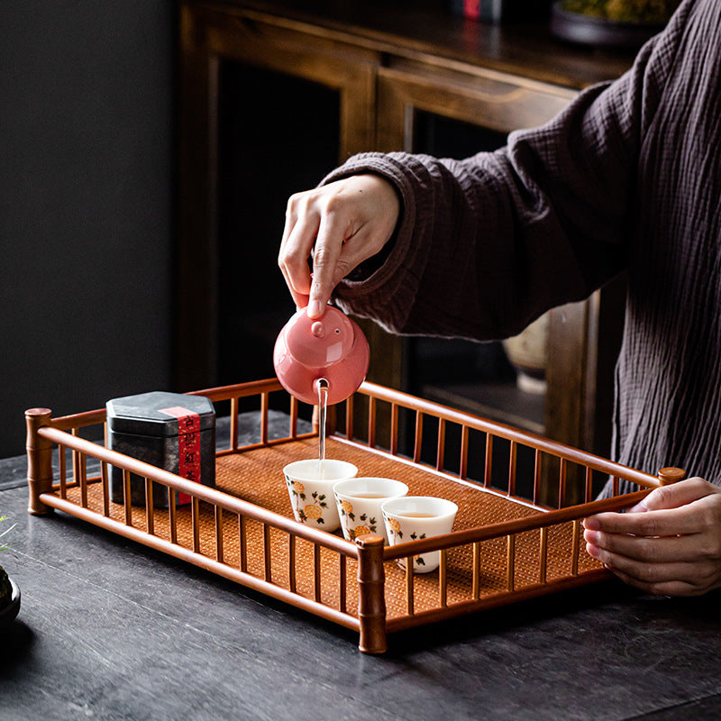 Bamboo Woven Tea Set Storage Basket Frame