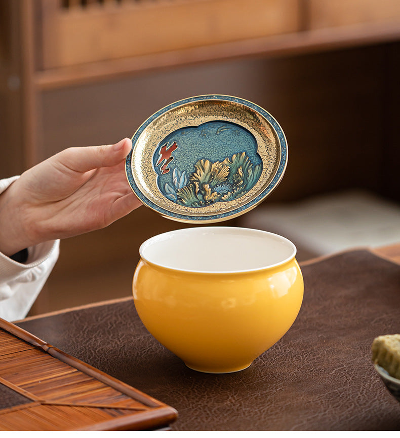 Chinese Household Colorful Ceramic Building Water with Lid