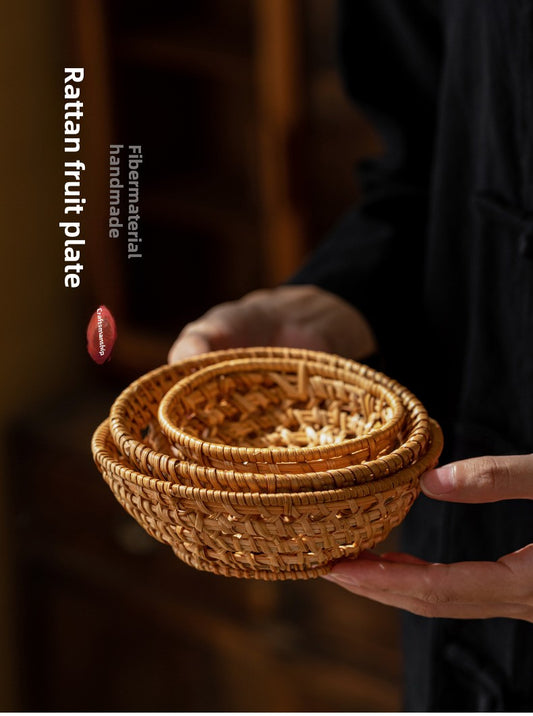 Rattan Tea Cake Tray Chinese Zen Hollow Saucer