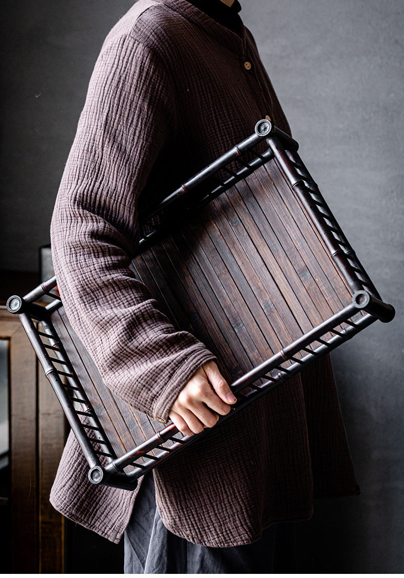 Bamboo Woven Tea Set Storage Basket Frame