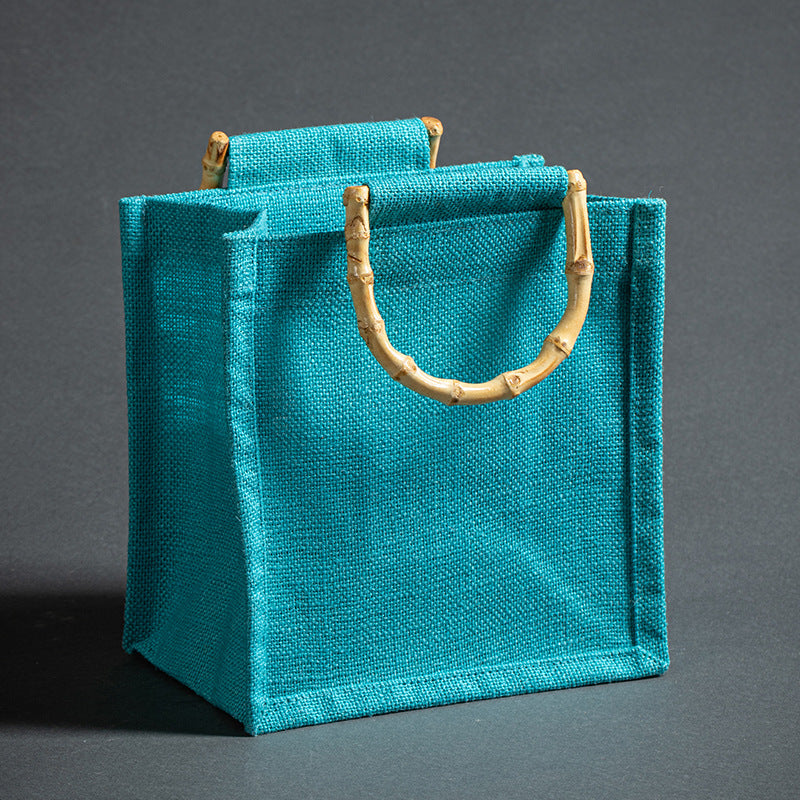Vintage Bamboo Handle Burlap Bag