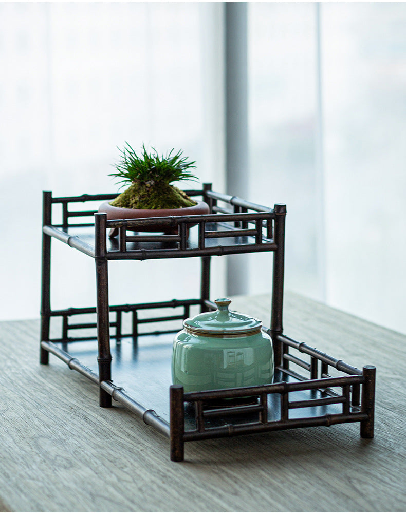 Zen-inspired Bamboo and Ancient Vase Display Shelf