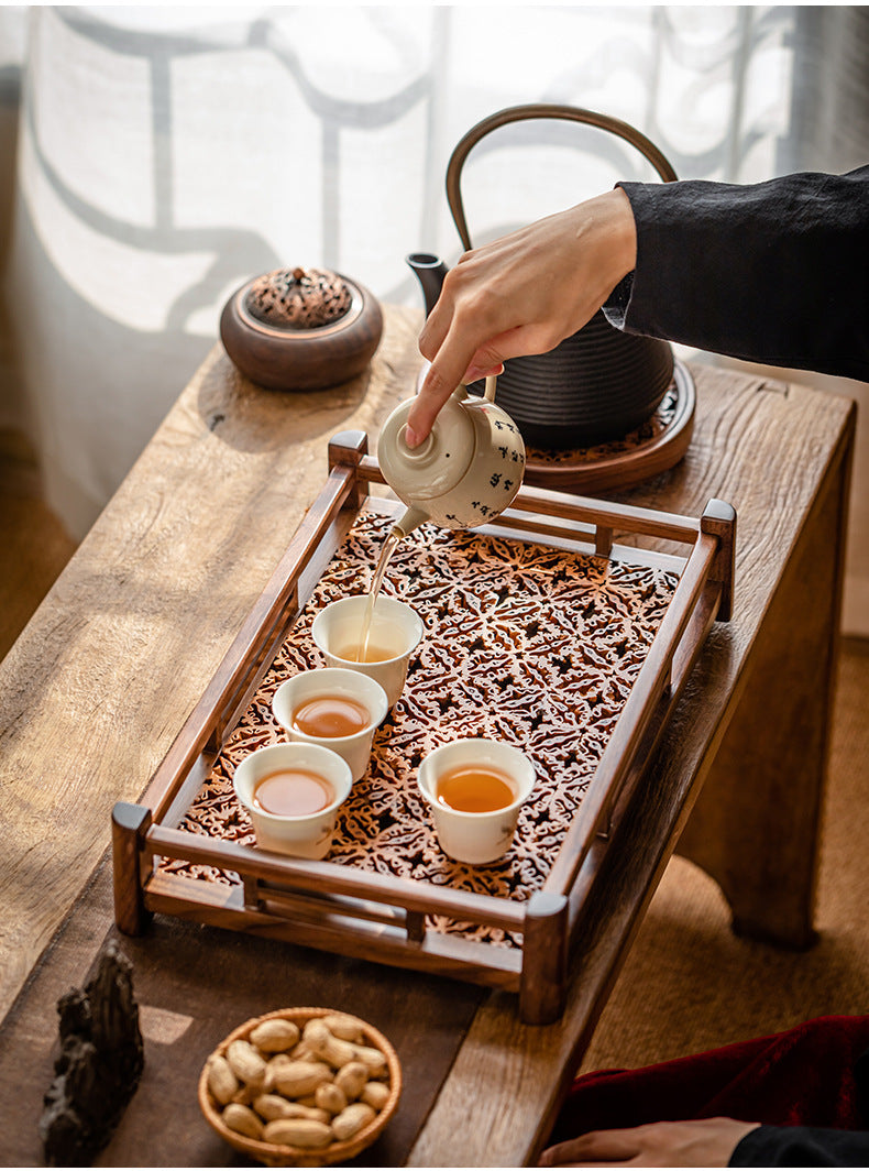 Chinese Style Walnut Black Walnut Wood Tea Set Storage Tray