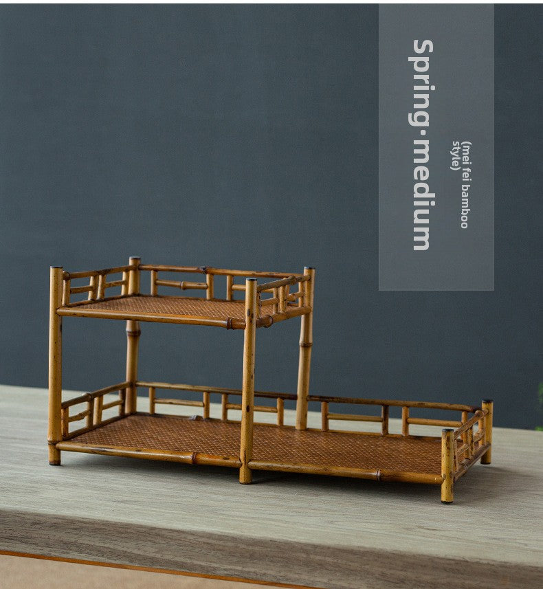 Zen-inspired Bamboo and Ancient Vase Display Shelf