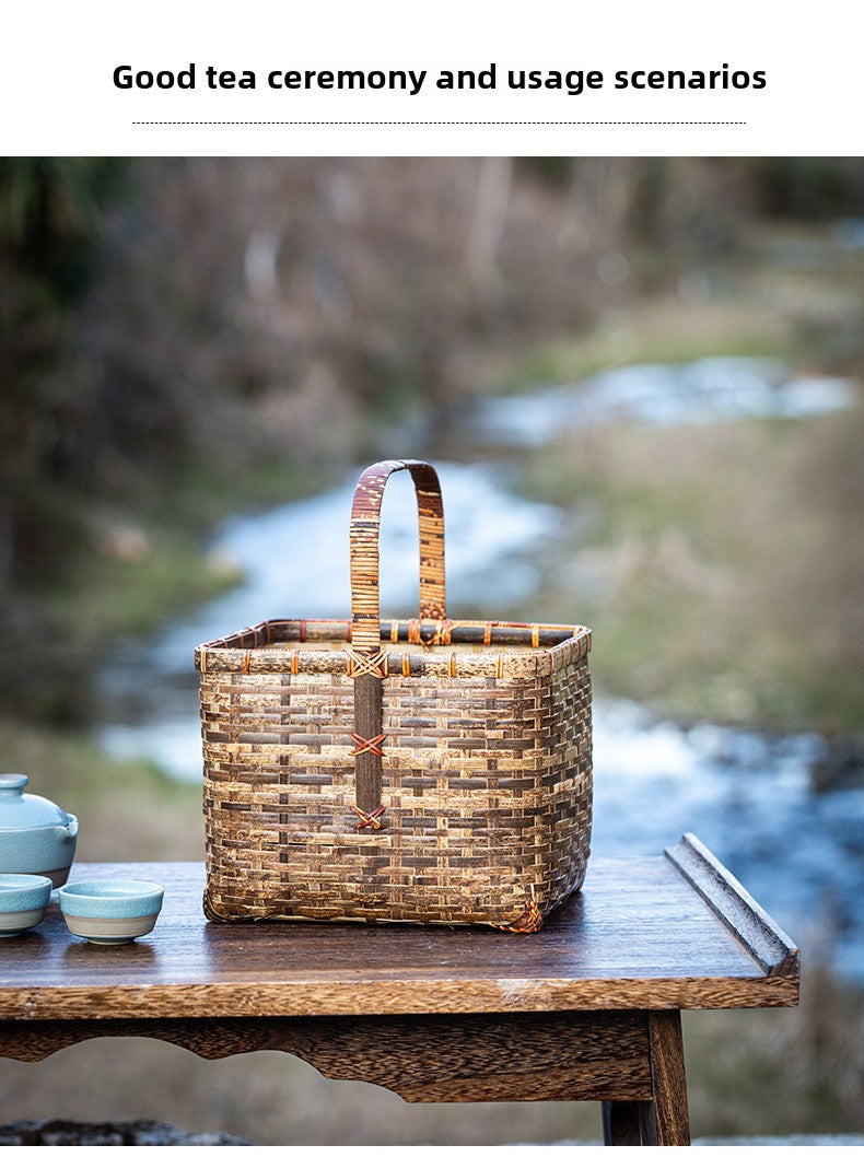 Handwoven Handheld Basket Bamboo Woven Fruit Basket Vegetable Basket