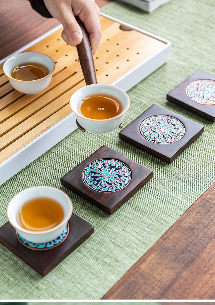 Handmade Ebony Coaster Cloisonné Enamel Tea Tray