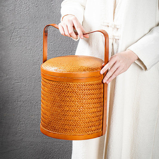 Vintage Bamboo Cabas Multi-Layer Food Container Tea Set Storage Box