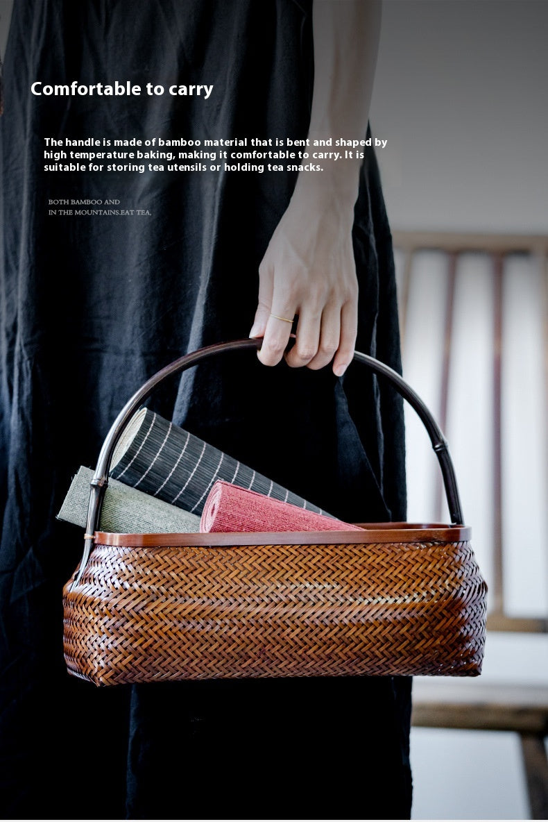 Large Lacquered Bamboo Woven Storage Basket