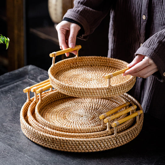 Woven Rattan Tray Storage Plate