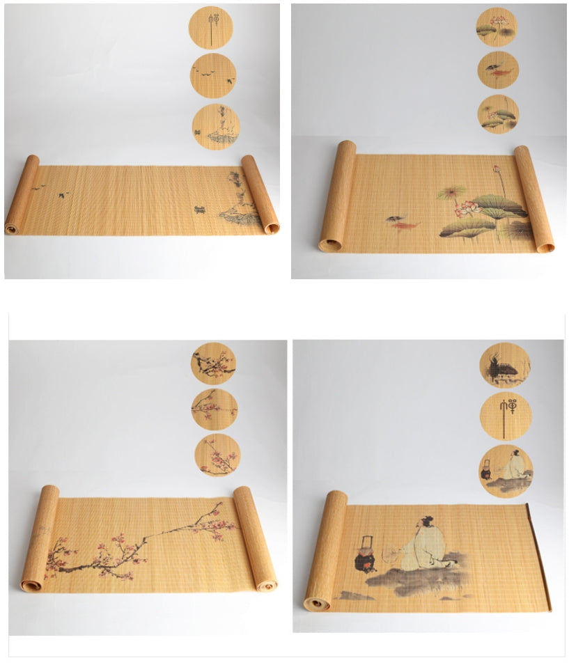 Natural Printed Bamboo Tea Mat Heat Insulation Pad