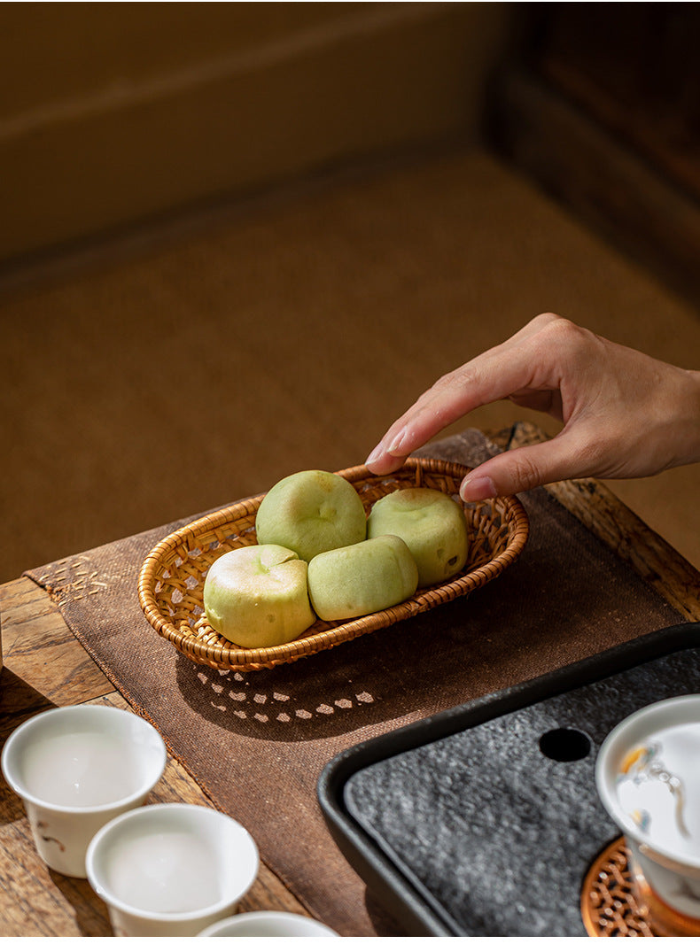 Rattan Tea Cake Tray Chinese Zen Hollow Saucer