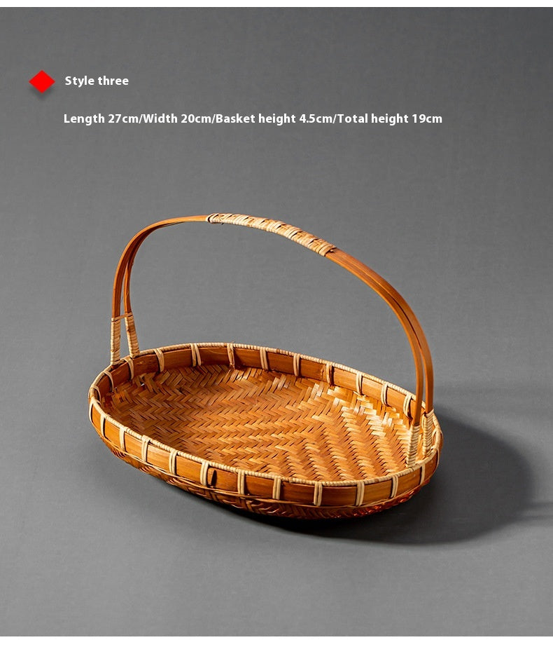 Vintage Handheld Bamboo Basket Bamboo Woven Storage Basket Fruit Basket