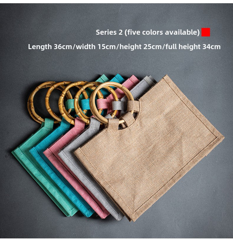 Vintage Bamboo Handle Burlap Bag