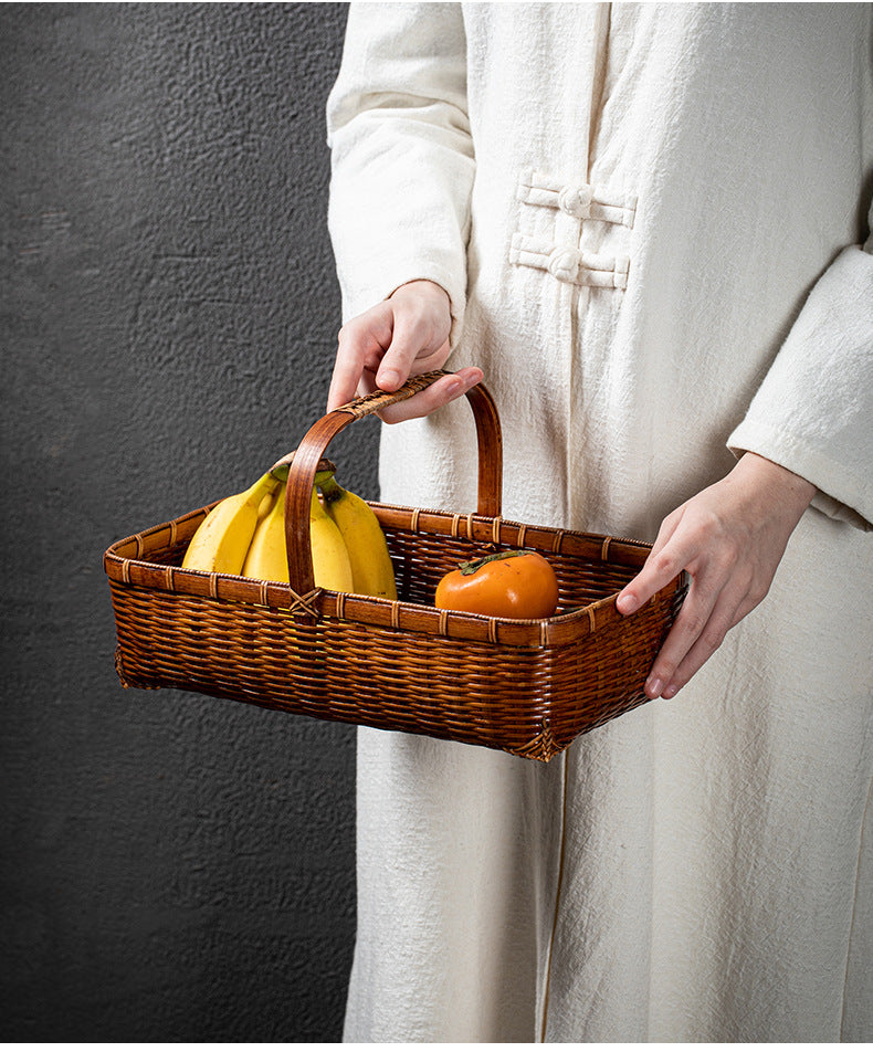 Vintage Handheld Bamboo Basket Bamboo Woven Storage Basket Fruit Basket
