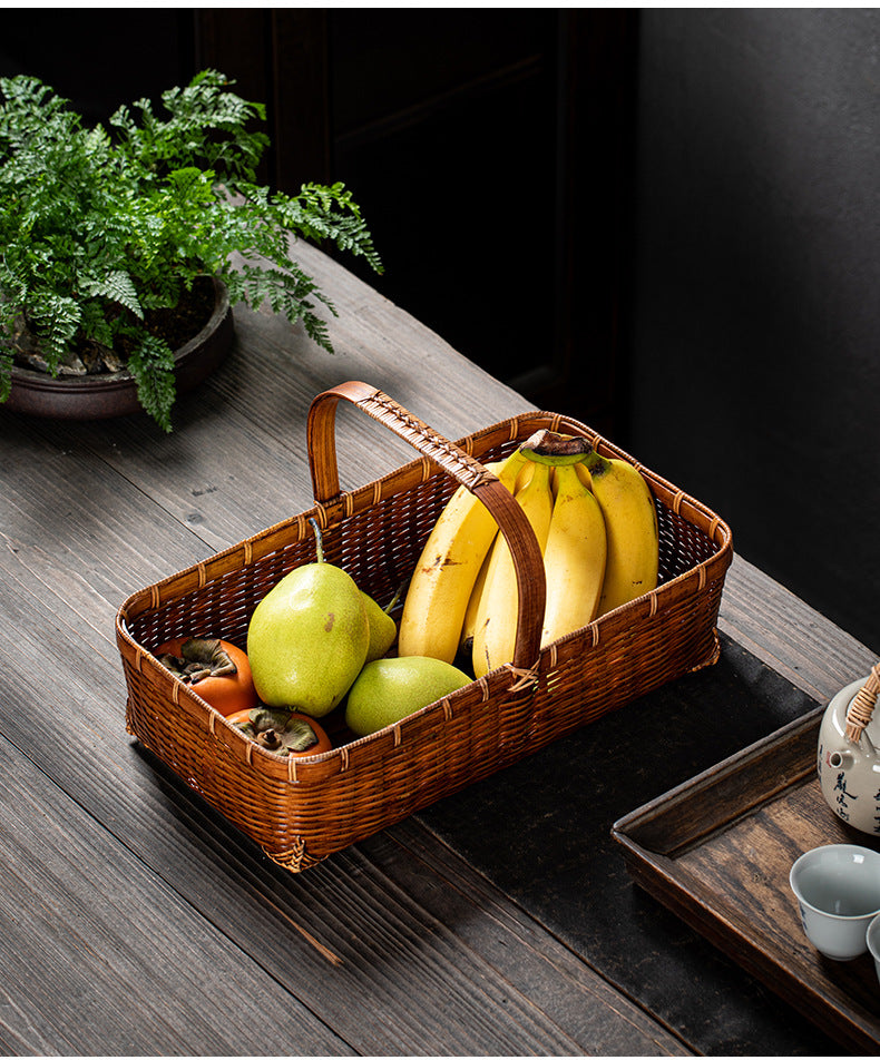 Vintage Handheld Bamboo Basket Bamboo Woven Storage Basket Fruit Basket