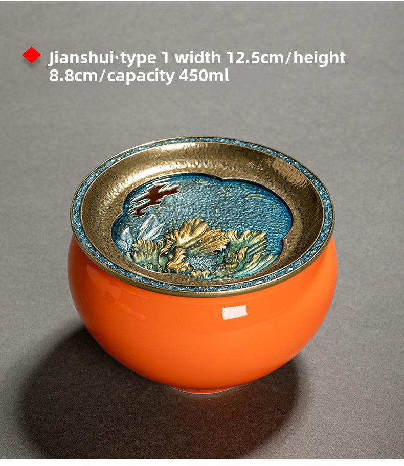 Chinese Household Colorful Ceramic Building Water with Lid
