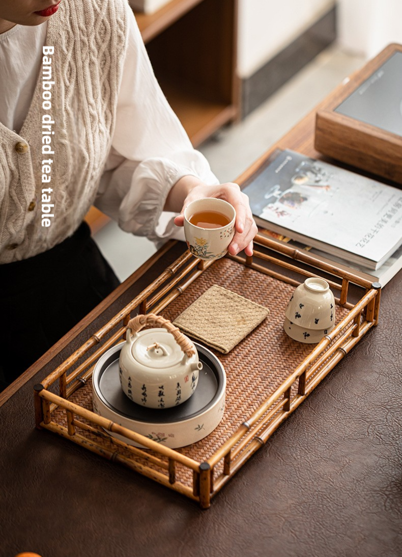 Japanese-style bamboo tea tray