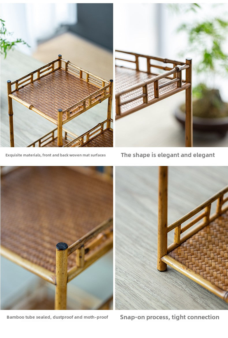 Zen-inspired Bamboo and Ancient Vase Display Shelf