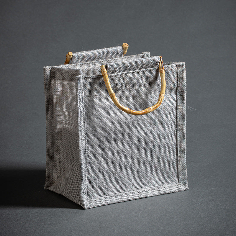Vintage Bamboo Handle Burlap Bag