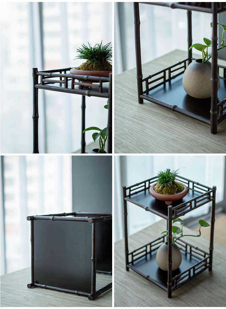Zen-inspired Bamboo and Ancient Vase Display Shelf