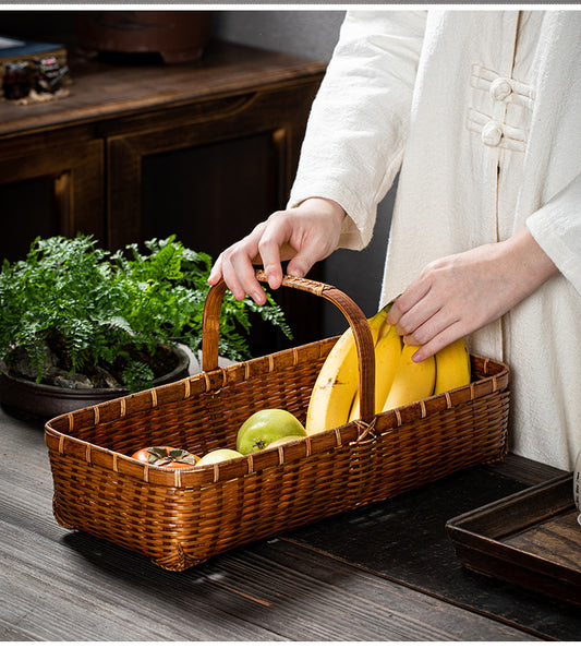Vintage Handheld Bamboo Basket Bamboo Woven Storage Basket Fruit Basket