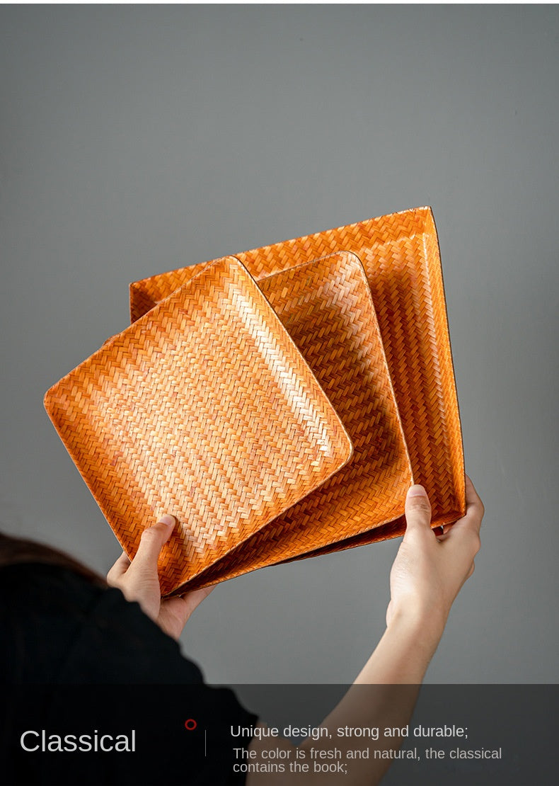 Chinese Style Bamboo Woven Tea Tray
