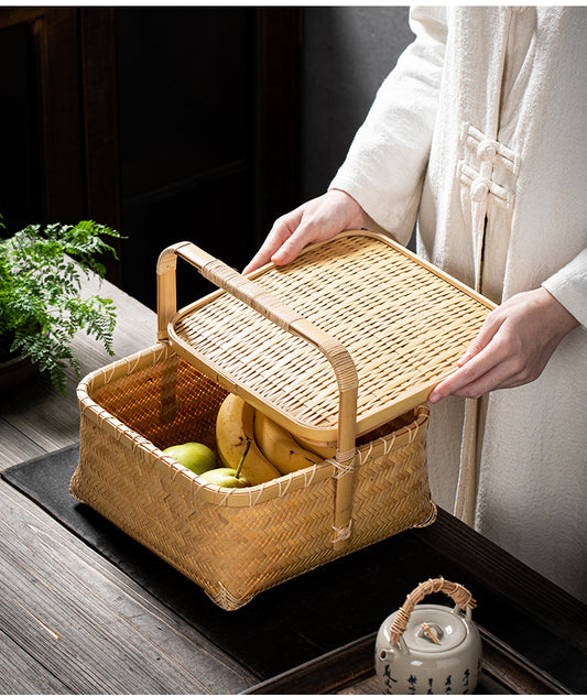 Bamboo Woven Storage Basket with Lid