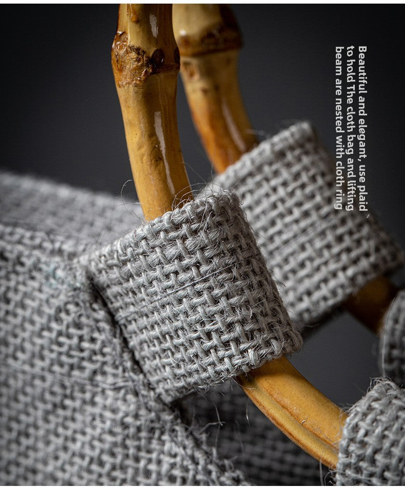 Vintage Bamboo Handle Burlap Bag