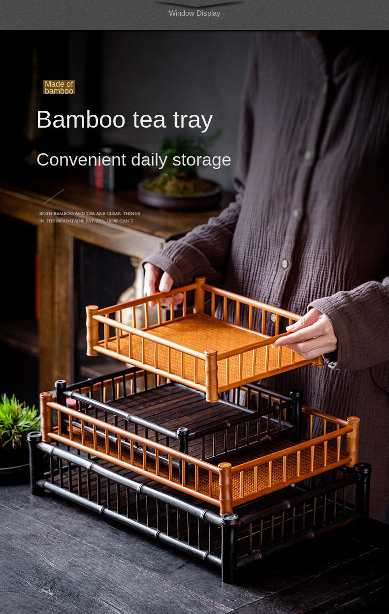 Bamboo Woven Tea Set Storage Basket Frame