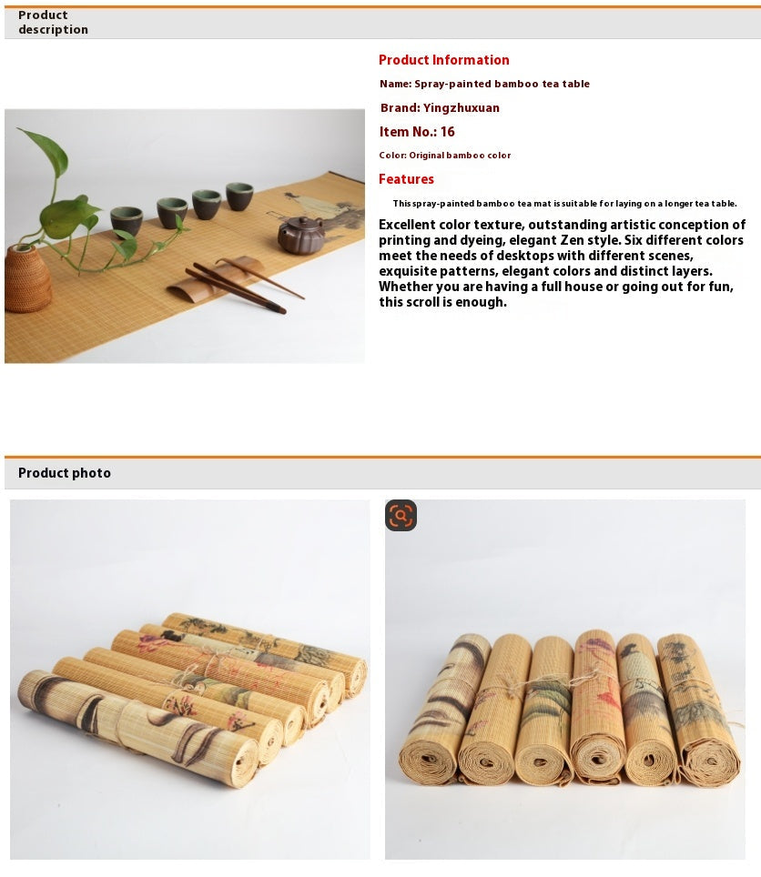 Natural Printed Bamboo Tea Mat Heat Insulation Pad
