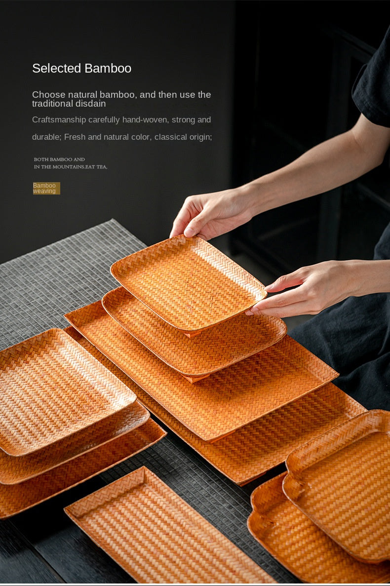 Chinese Style Bamboo Woven Tea Tray