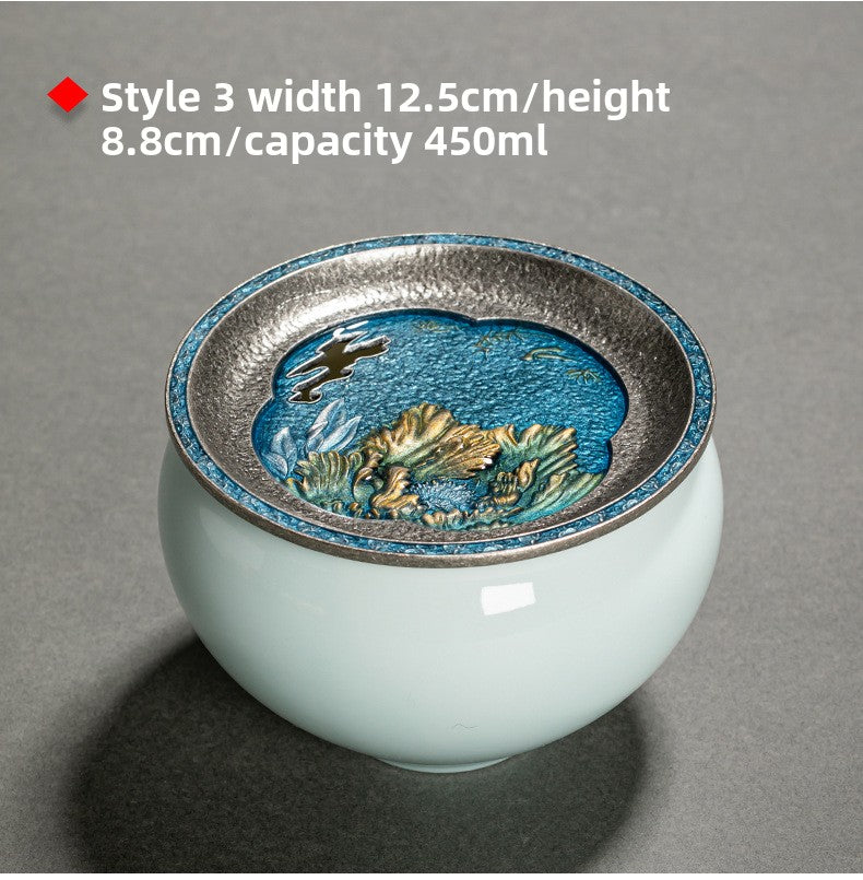 Chinese Household Colorful Ceramic Building Water with Lid