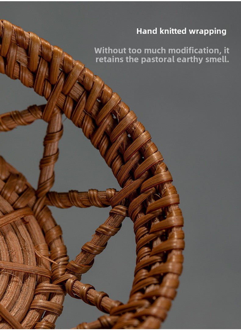 Rattan Tea Cake Tray Chinese Zen Hollow Saucer