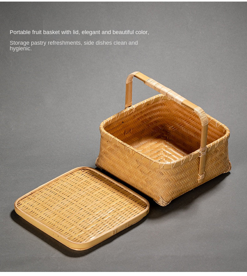 Bamboo Woven Storage Basket with Lid