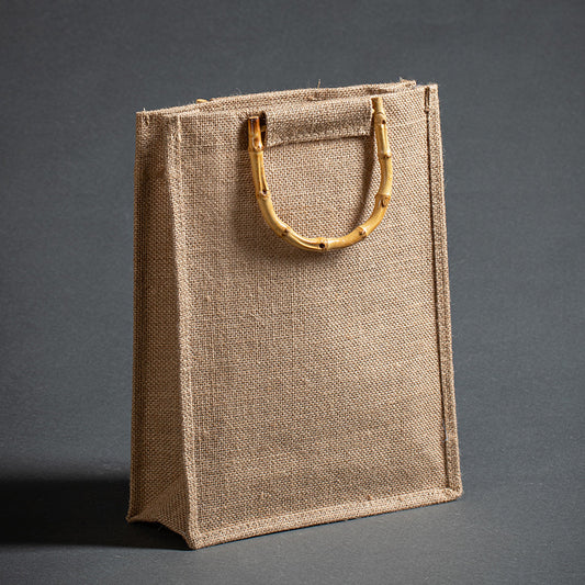Vintage Bamboo Handle Burlap Bag