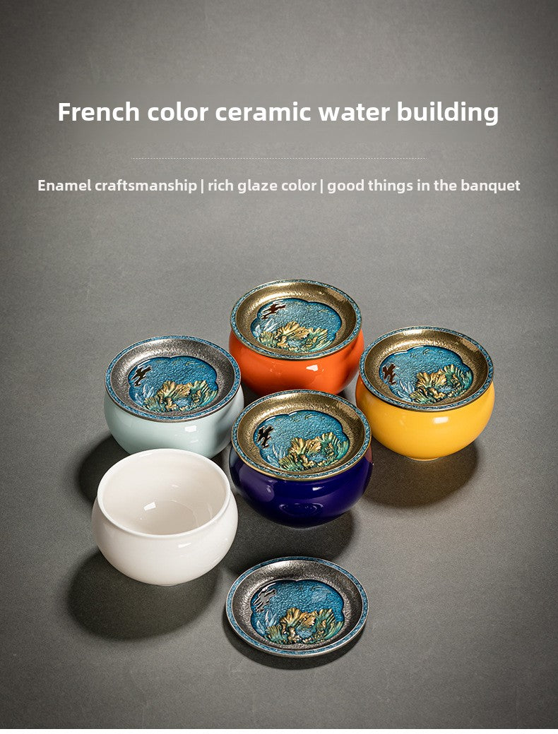 Chinese Household Colorful Ceramic Building Water with Lid