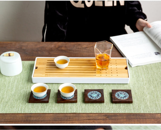 Handmade Ebony Coaster Cloisonné Enamel Tea Tray