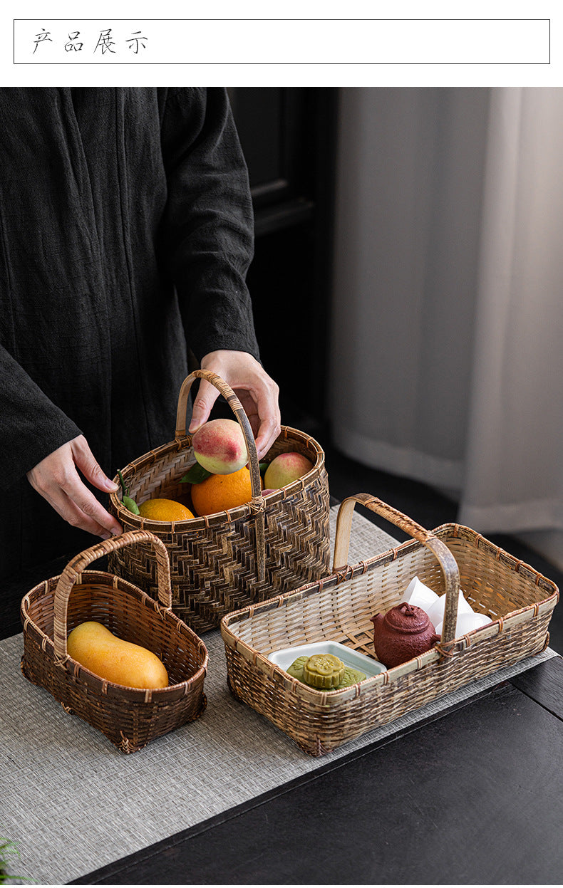 Bamboo Basket Old-Fashioned Portable Small Basket
