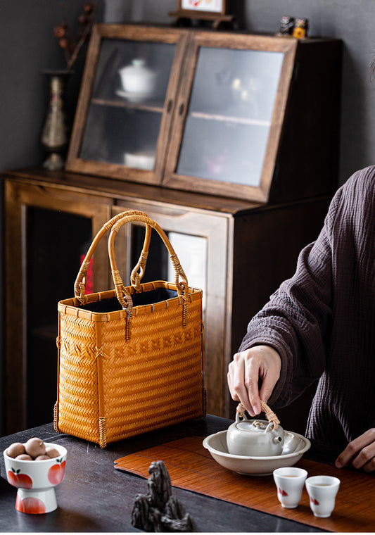 Bamboo Woven Basket Bag