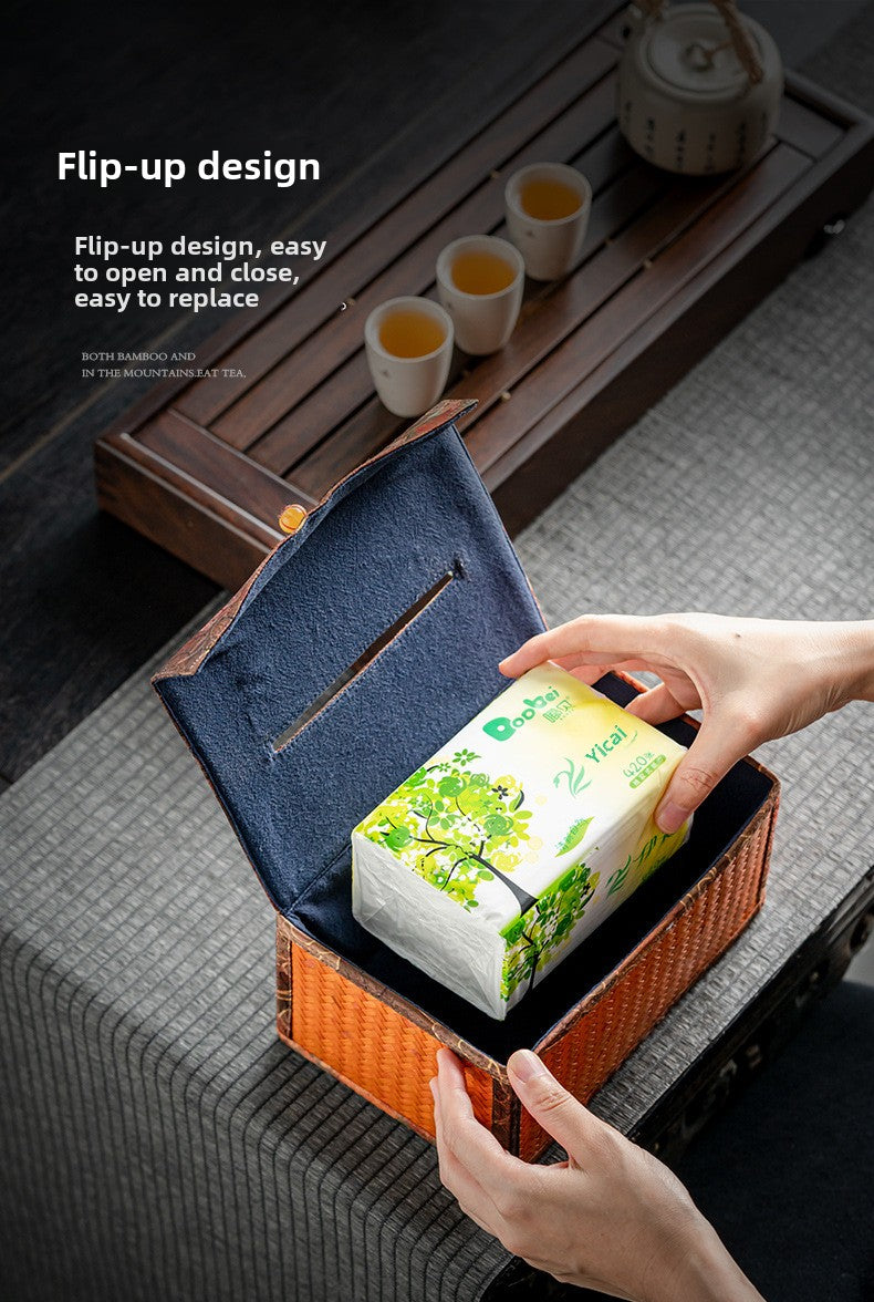 Chinese Style Retro Bamboo Woven Handheld Tissue Box